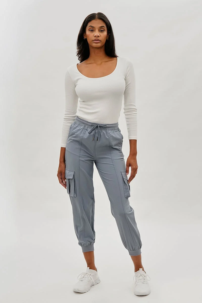 Tie Waist Cargo Joggers - Grey - Image 5