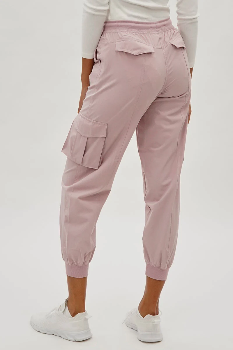 Tie Waist Cargo Joggers - Pink - Image 3