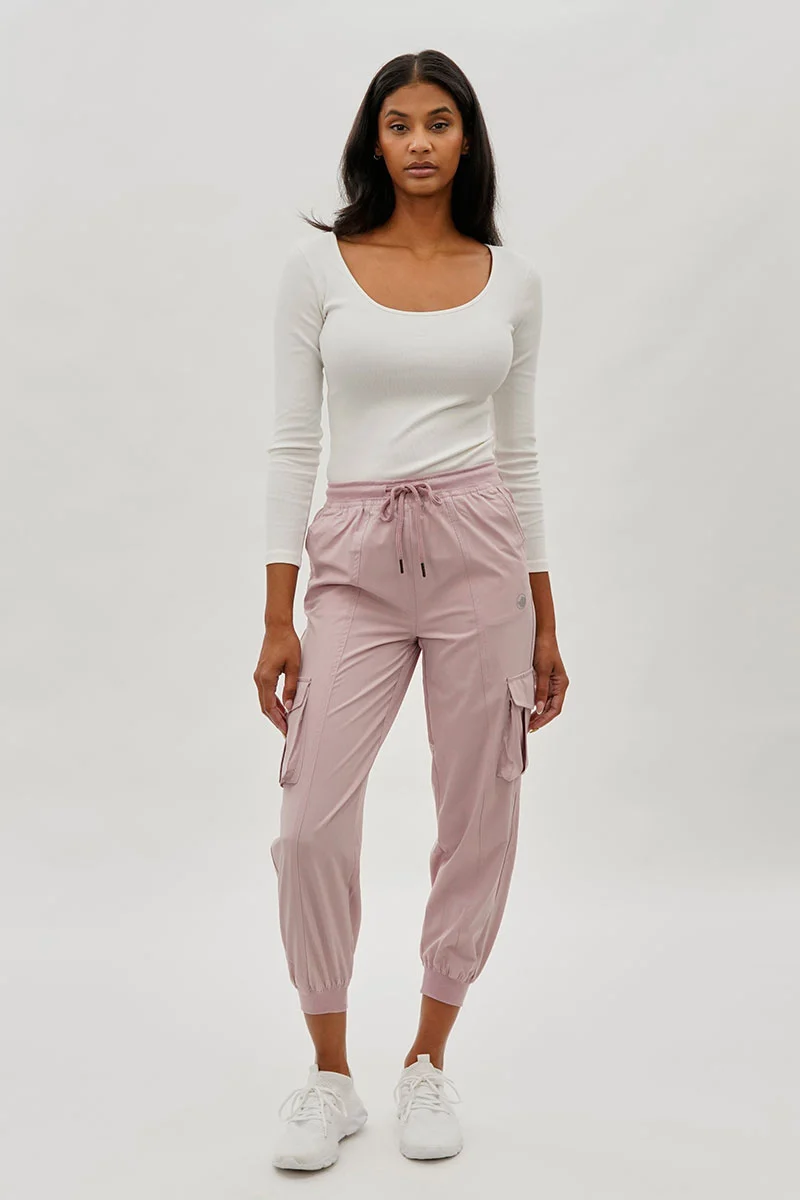 Tie Waist Cargo Joggers - Pink - Image 5