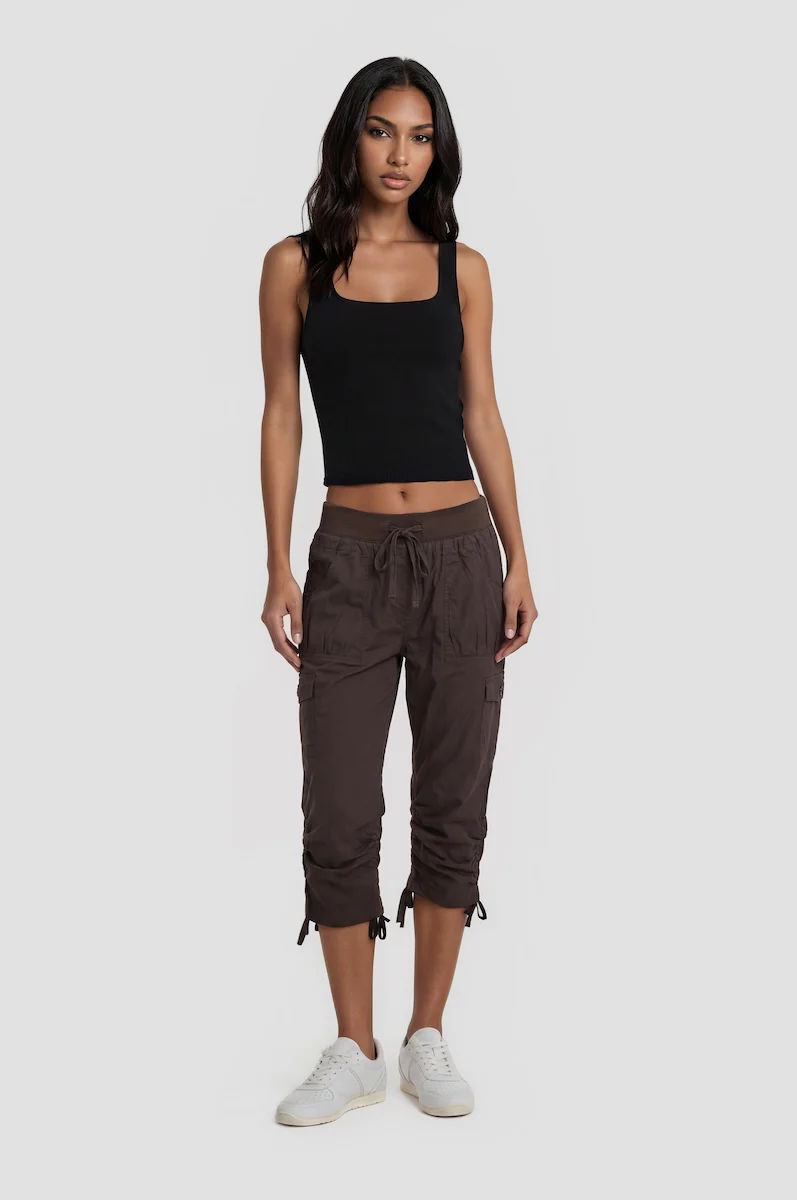 Cotton Stretch Capris - Brown