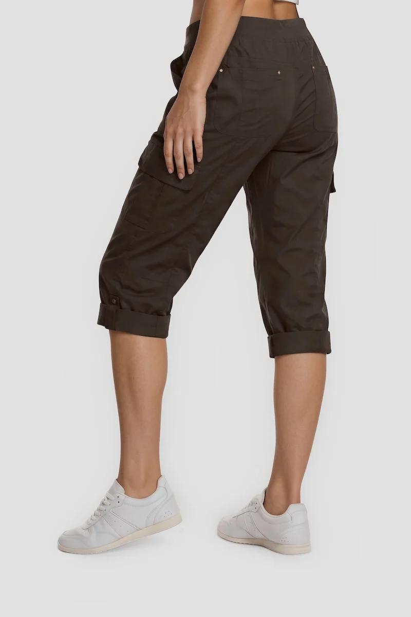 Tie-Up Capris With Cuffed Hems - Brown - Image 2