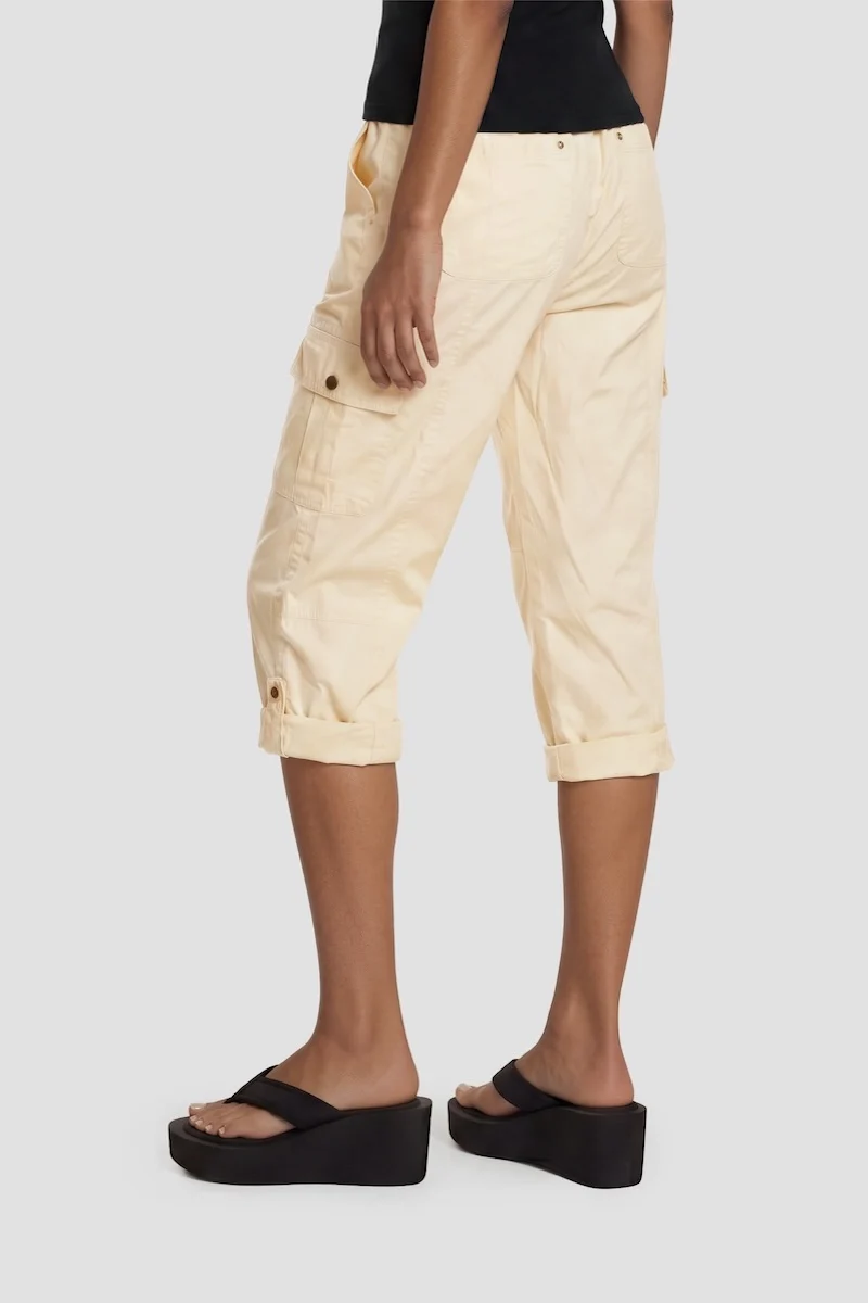 Tie-Up Capri Pant With Cuffed Hems - Beige - Image 2
