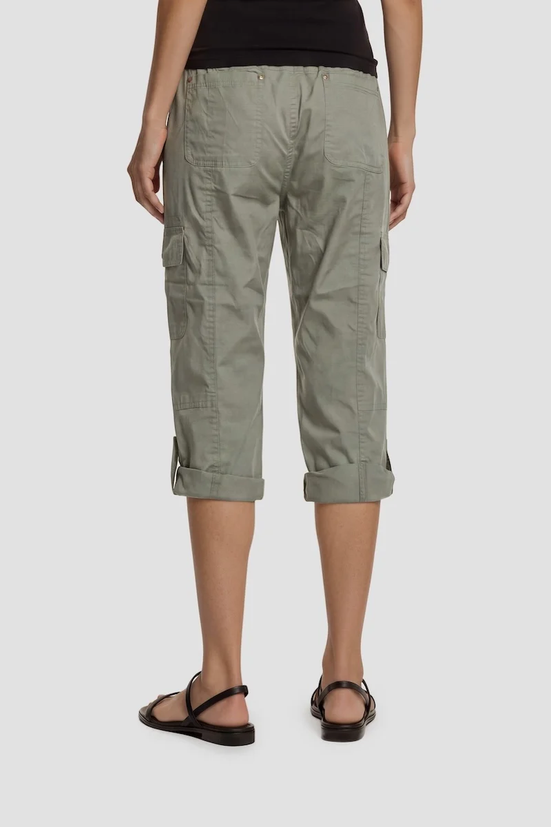Tie-Up Capri Pant With Cuffed Hems - Green - Image 2