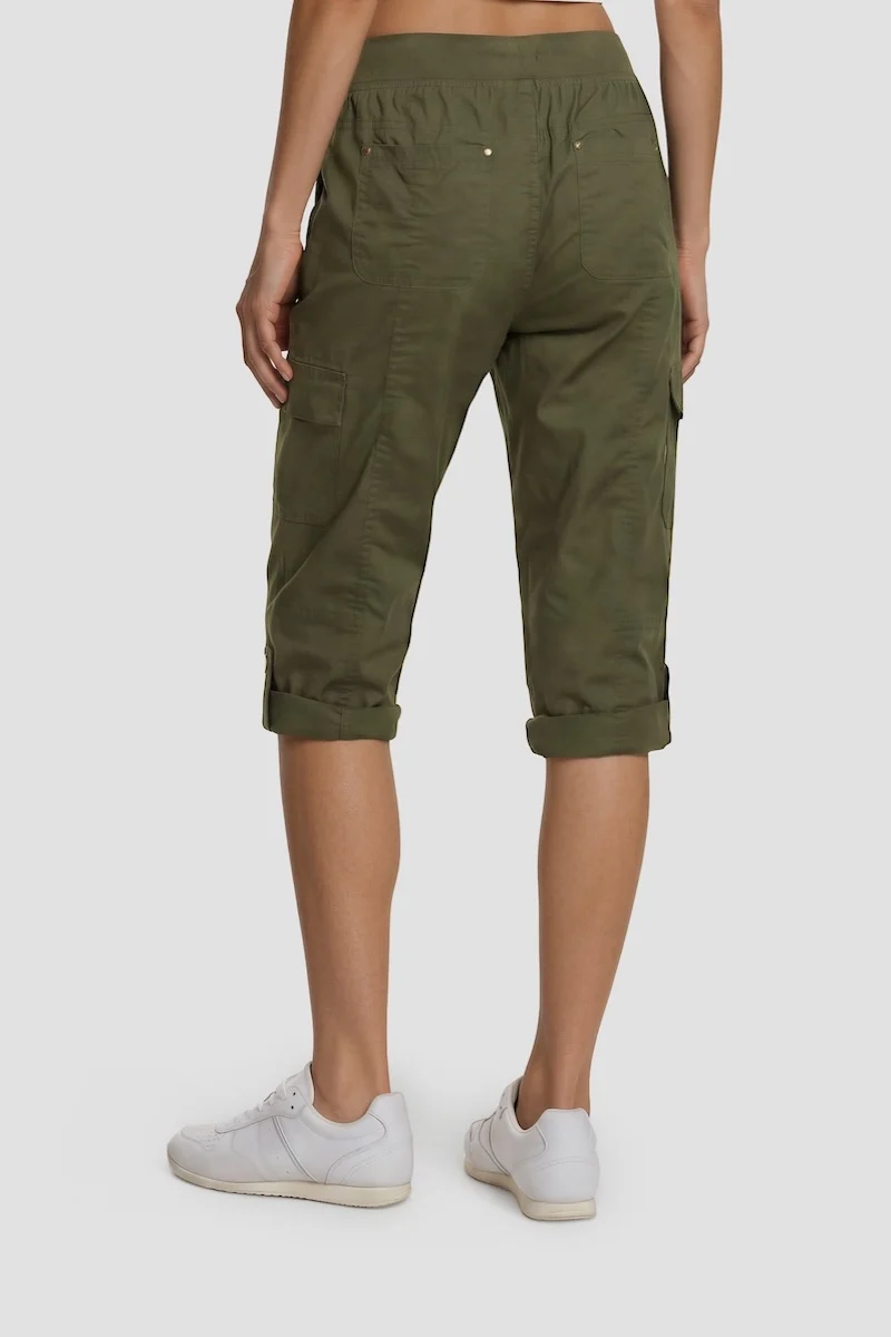Tie-Up Capri Pant With Cuffed Hems - Olive - Image 2