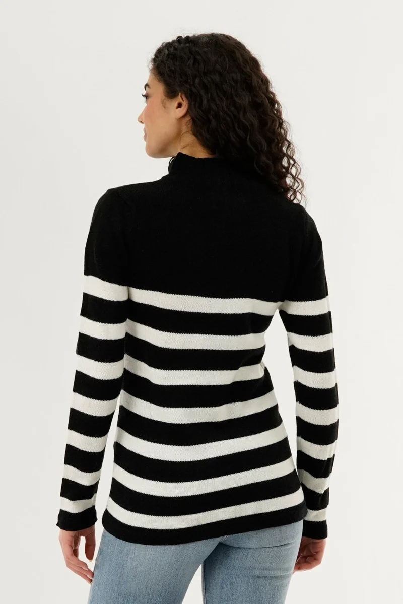Striped Half Zip Pullover Sweater - Black - Image 3
