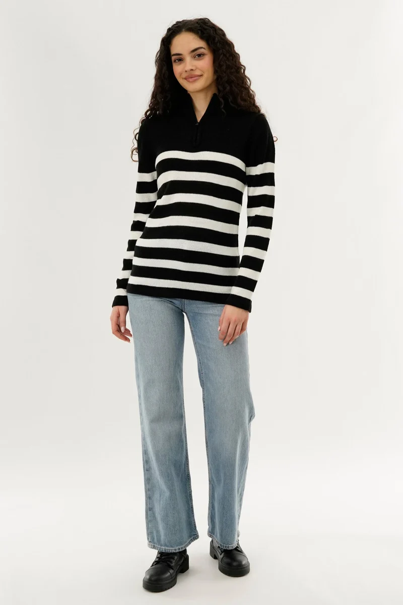 Striped Half Zip Pullover Sweater - Black - Image 5