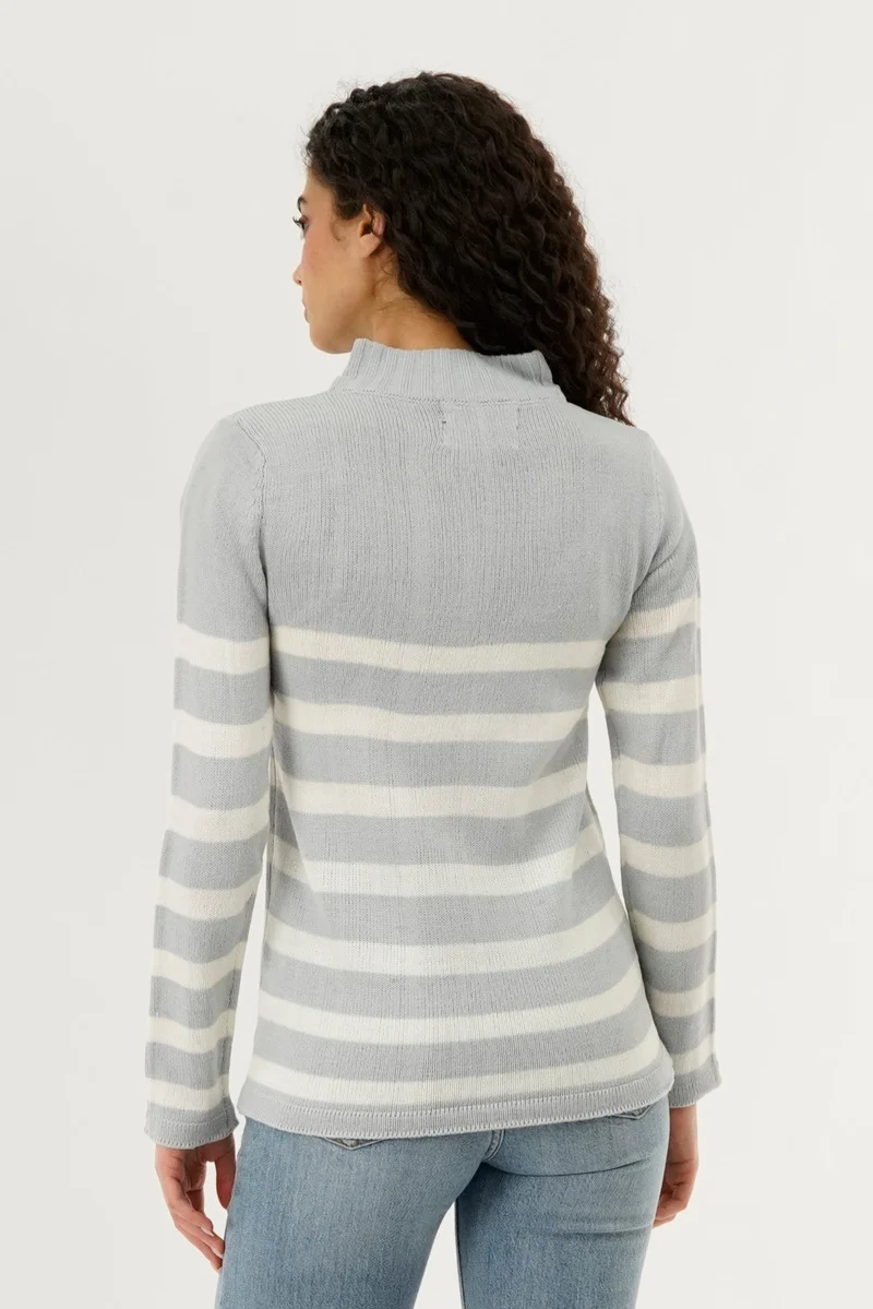 Striped Half Zip Pullover Sweater - Stone - Image 3