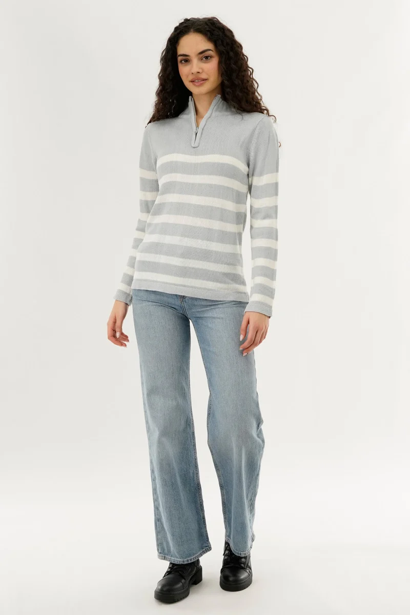 Striped Half Zip Pullover Sweater - Stone - Image 5