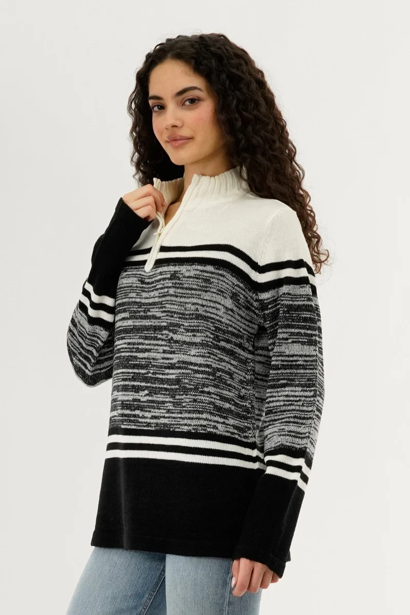 Half Zip Pullover Sweater - Black - Image 2