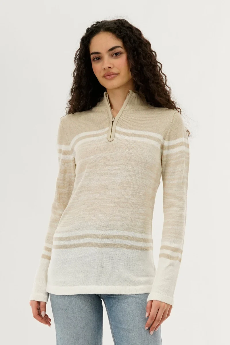 Half Zip Pullover Sweater - Beige