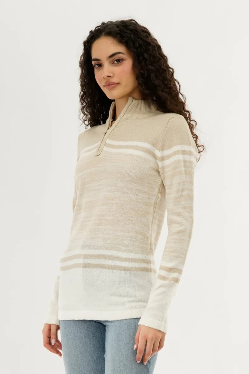 Half Zip Pullover Sweater - Beige - Image 2