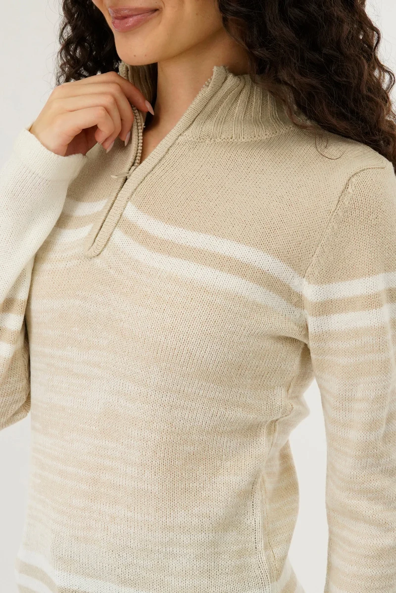 Half Zip Pullover Sweater - Beige - Image 4
