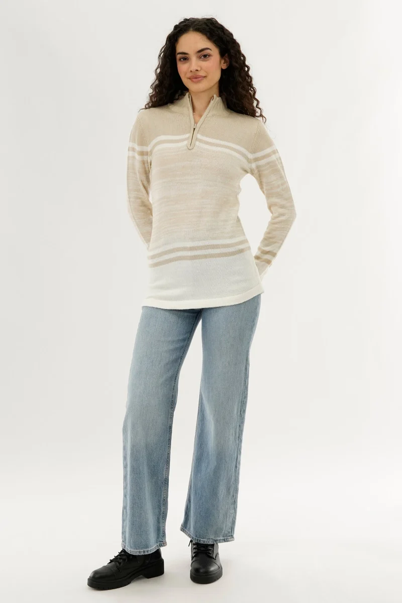 Half Zip Pullover Sweater - Beige - Image 5