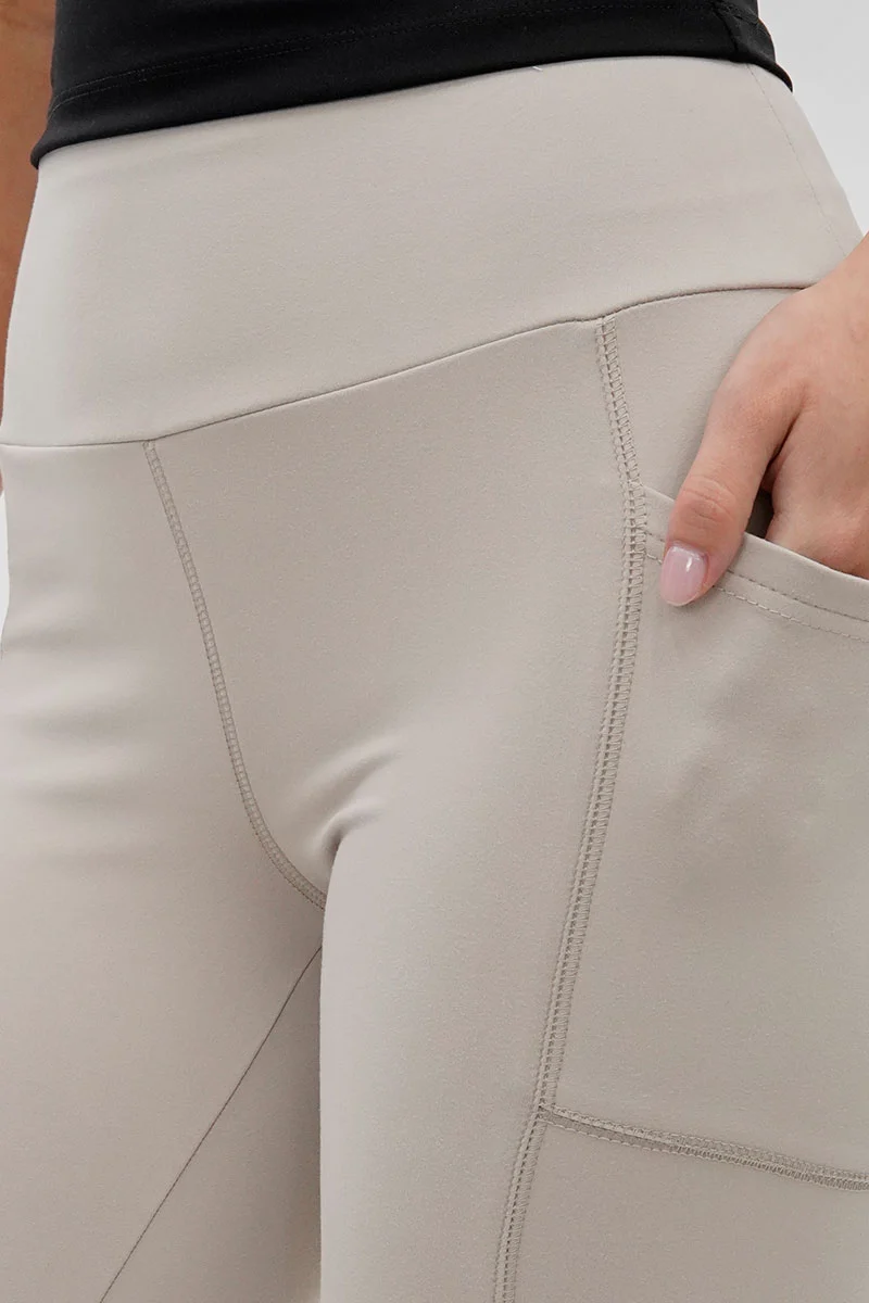 High Waisted Yoga Leggings - Beige - Image 4