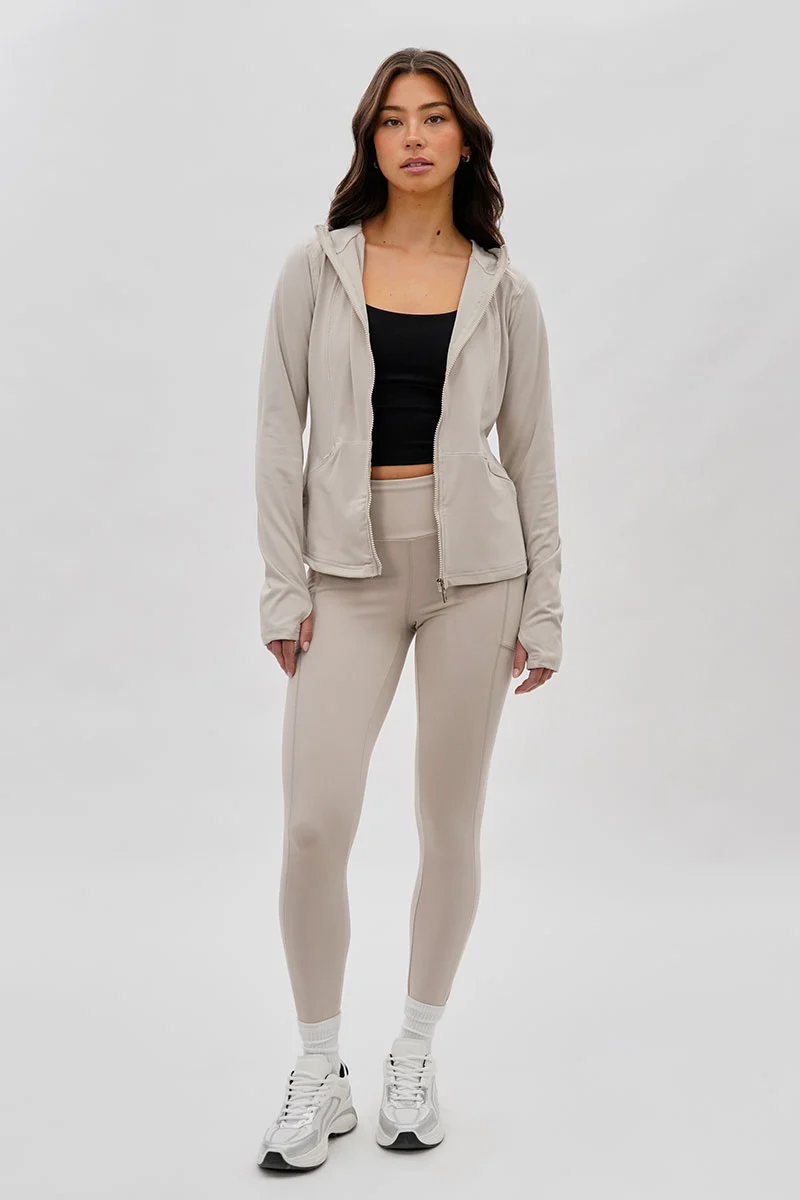 High Waisted Yoga Leggings - Beige - Image 5
