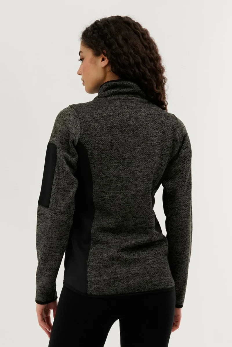 Zip Up Sleeve Pocket Fleece Lightweight Jacket - Black - Image 3