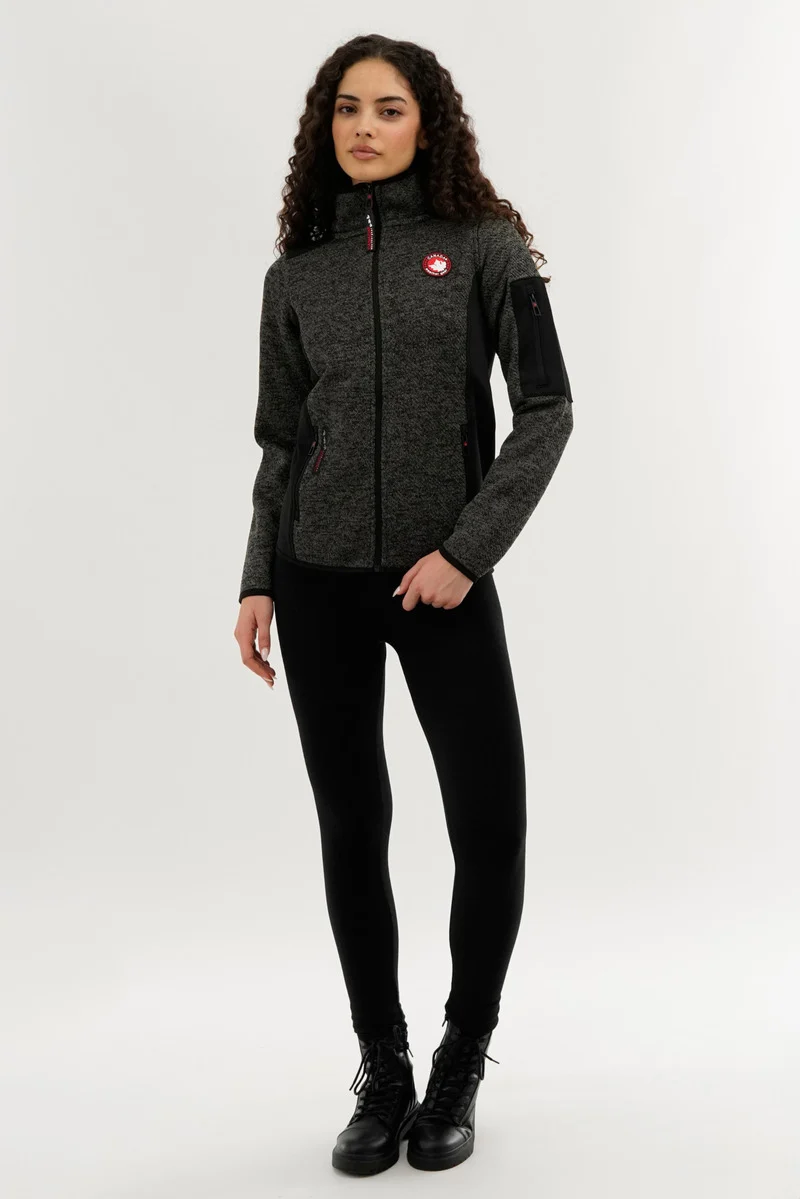 Zip Up Sleeve Pocket Fleece Lightweight Jacket - Black - Image 5