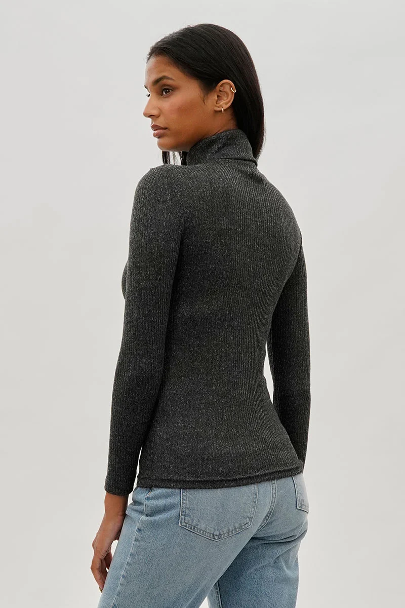 Ribbed Turtleneck Pullover Sweater - Black - Image 3