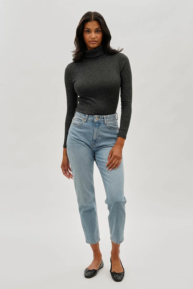 Ribbed Turtleneck Pullover Sweater - Black - Image 5