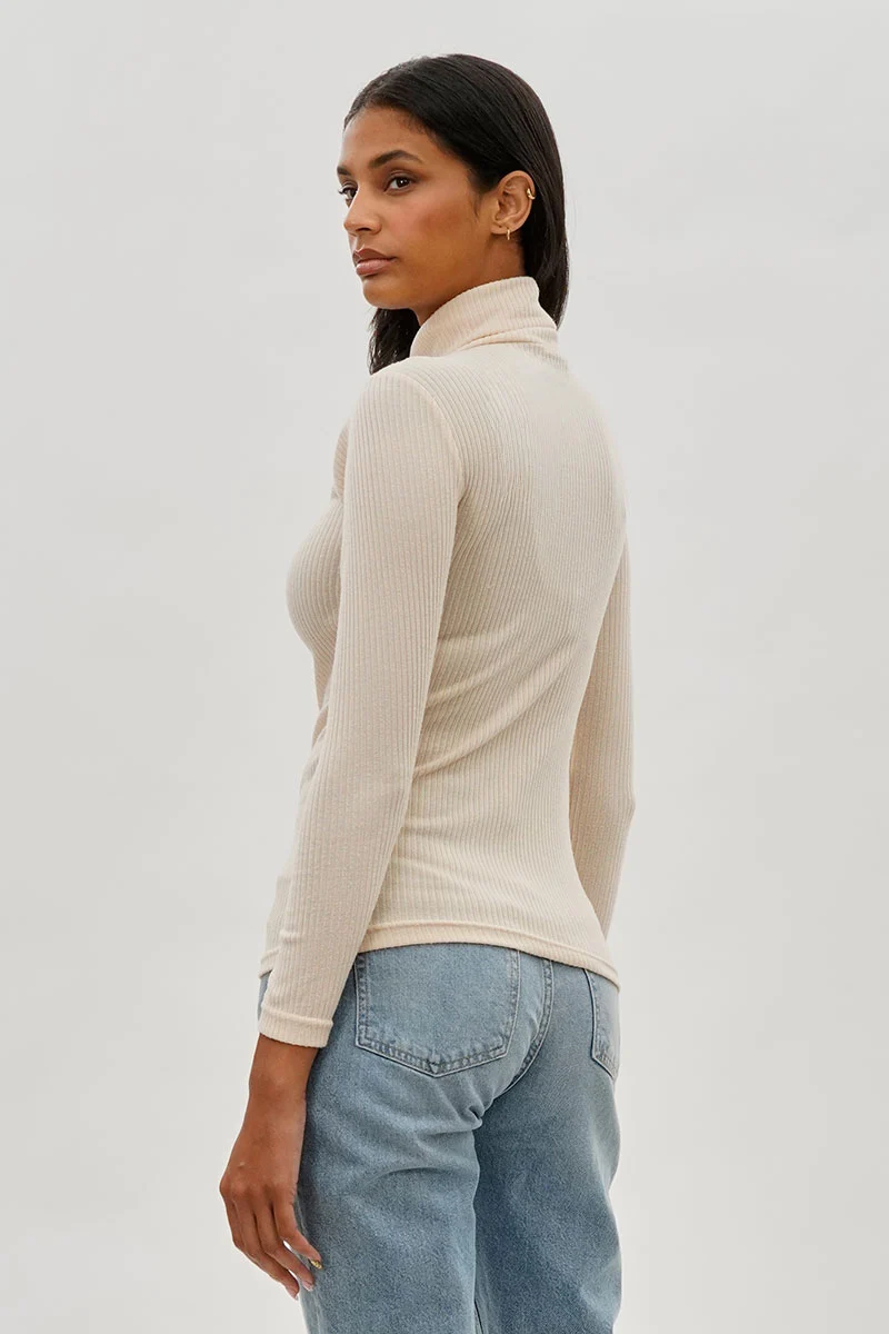 Ribbed Turtleneck Pullover Sweater - Cream - Image 3