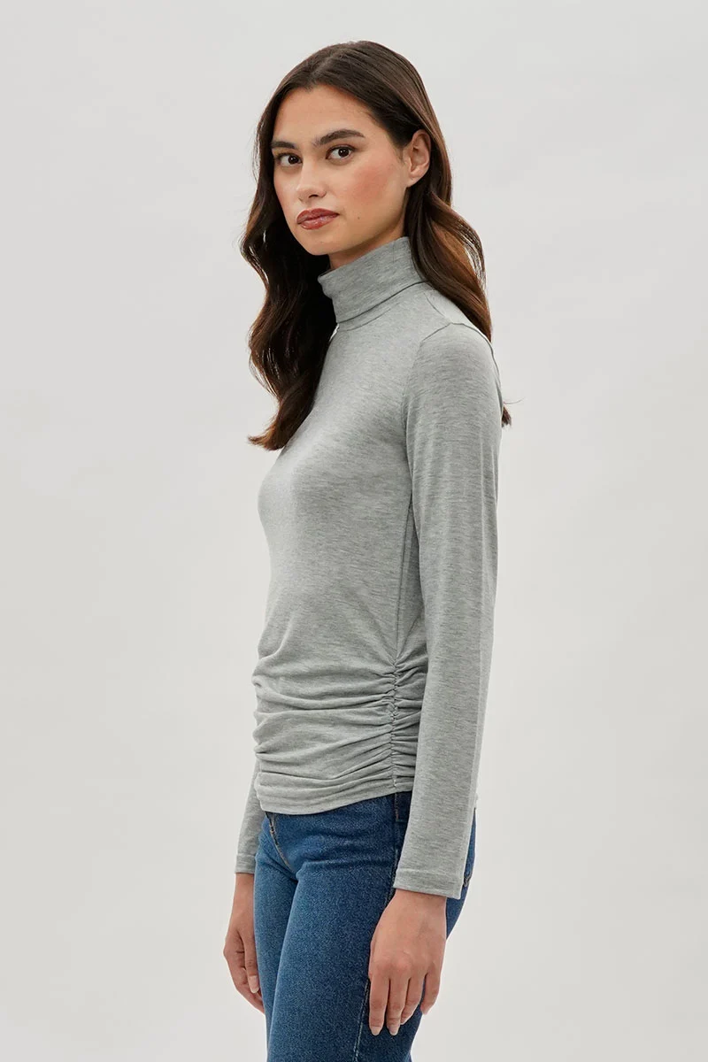 Cinched Side Turtleneck Long Sleeve Top - Grey - Image 2