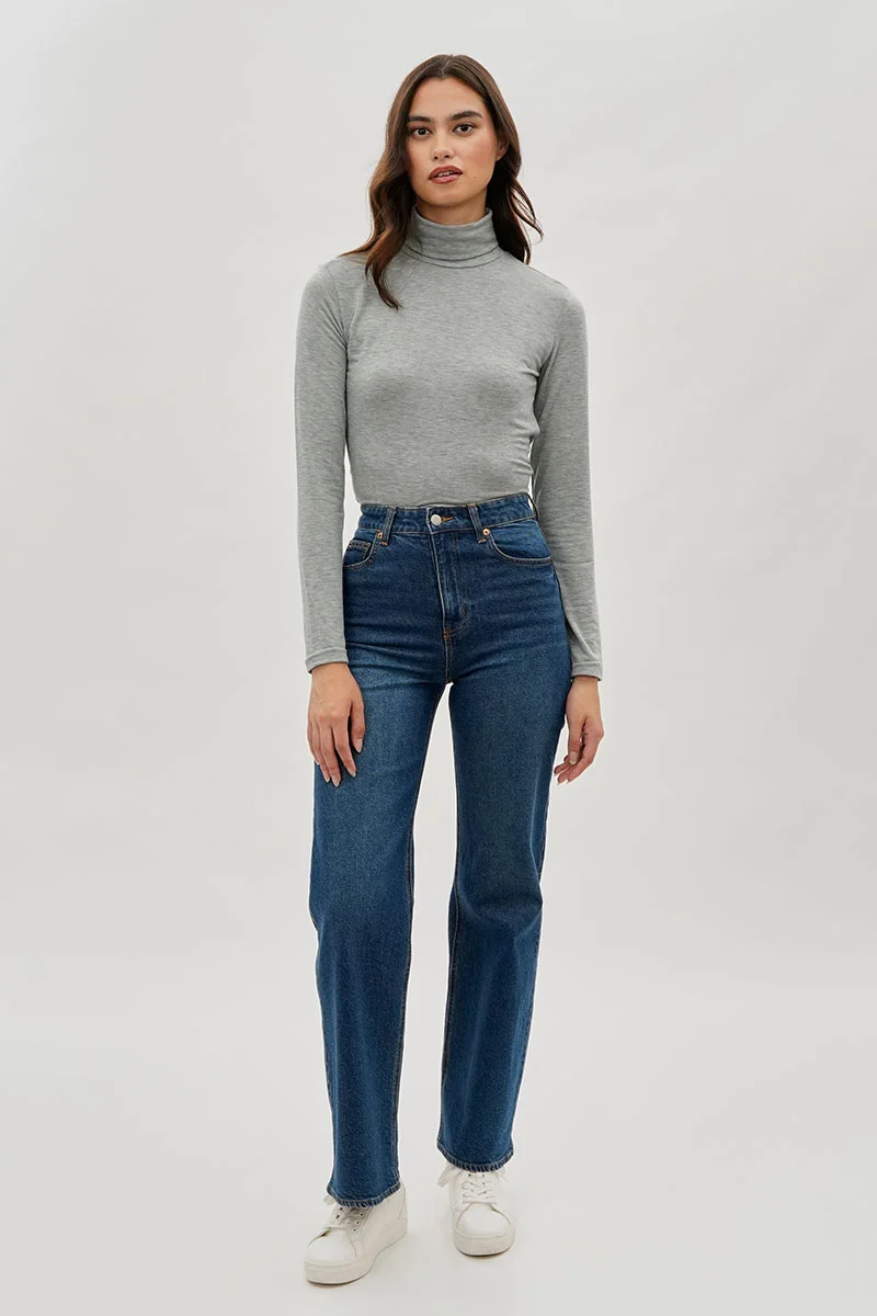 Cinched Side Turtleneck Long Sleeve Top - Grey - Image 5