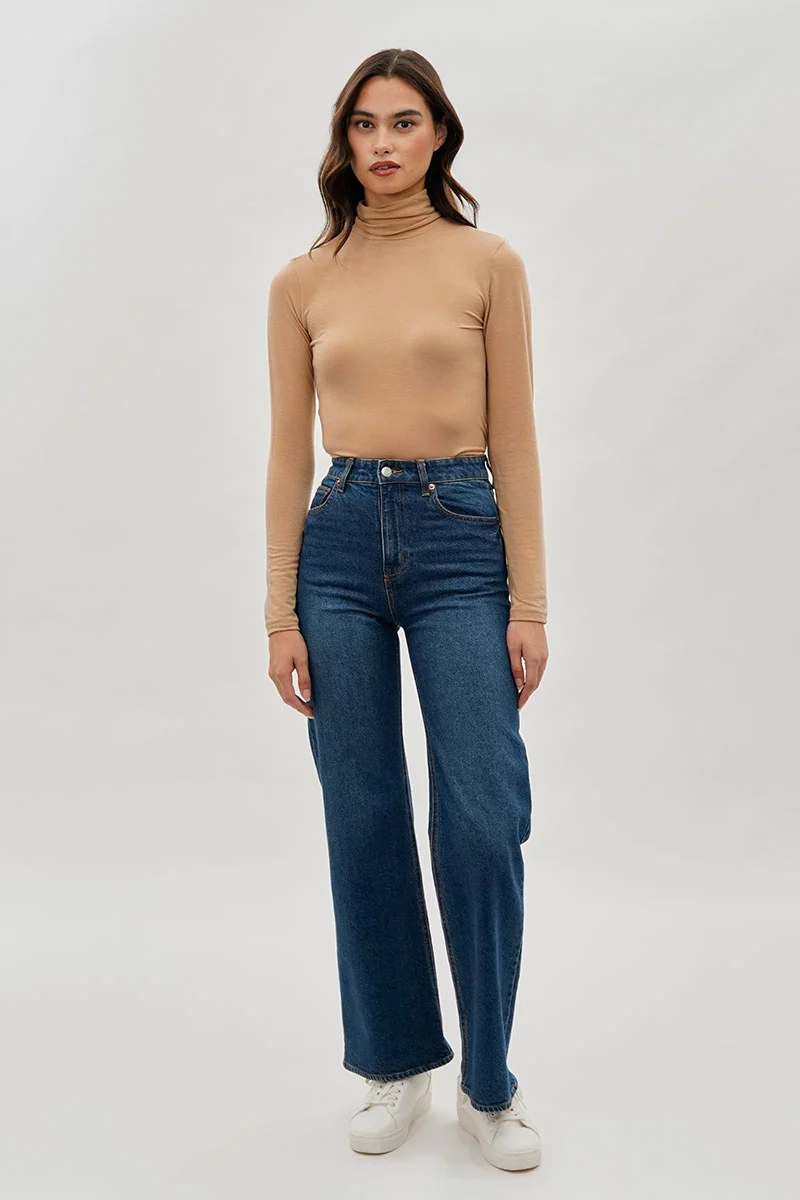 Cinched Side Turtleneck Long Sleeve Top - Cream - Image 5