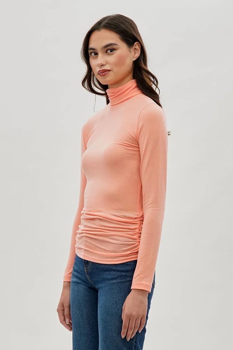 Cinched Side Turtleneck Long Sleeve Top - Pink - Image 2