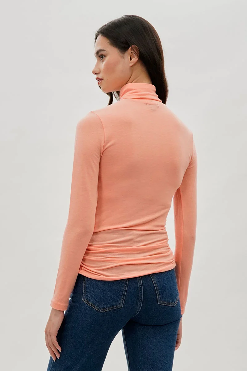 Cinched Side Turtleneck Long Sleeve Top - Pink - Image 3