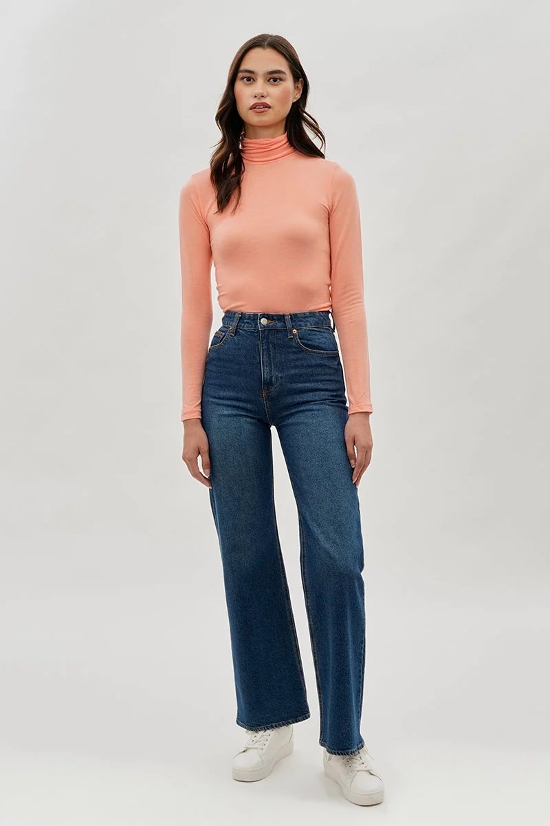 Cinched Side Turtleneck Long Sleeve Top - Pink - Image 5
