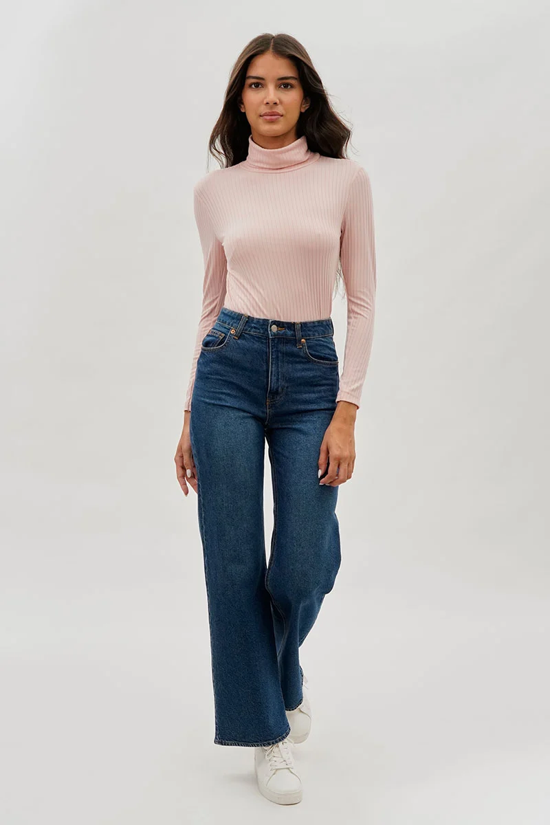 Long Sleeve Turtleneck Pullover Sweater - Blush - Image 5