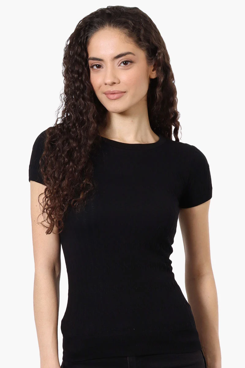 Ribbed Crew Neck Tee - Black