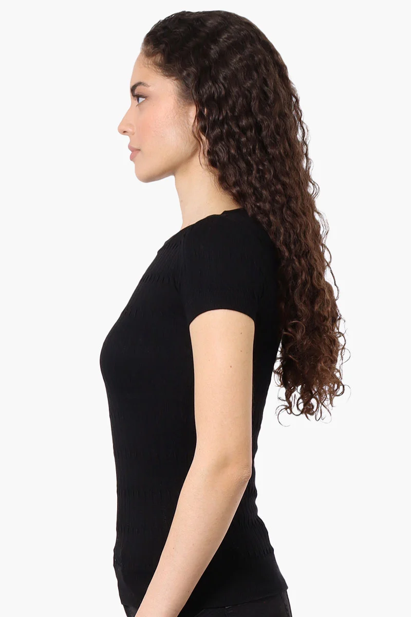 Ribbed Crew Neck Tee - Black - Image 2