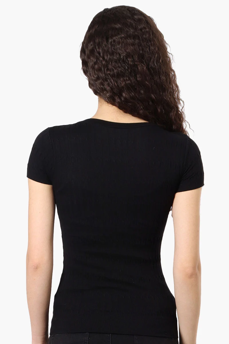 Ribbed Crew Neck Tee - Black - Image 3