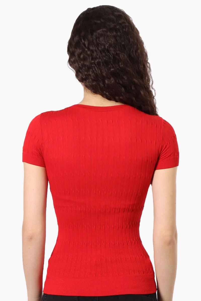 Ribbed Crew Neck Tee - Red - Image 3