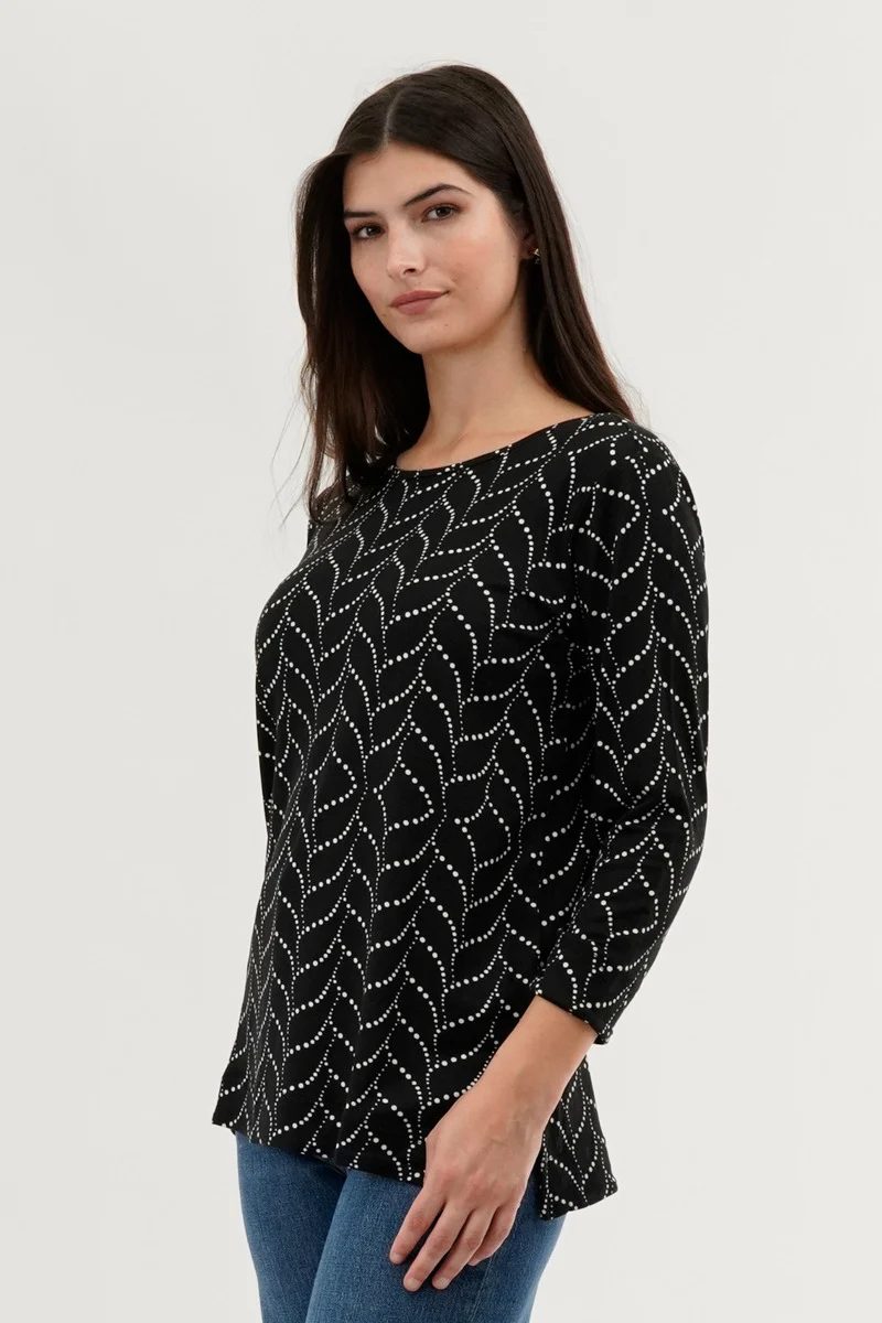 Patterned 3/4 Sleeve Blouse - Black - Image 2