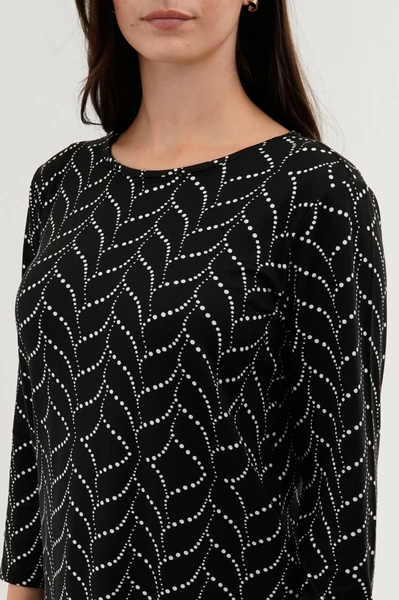 Patterned 3/4 Sleeve Blouse - Black - Image 4