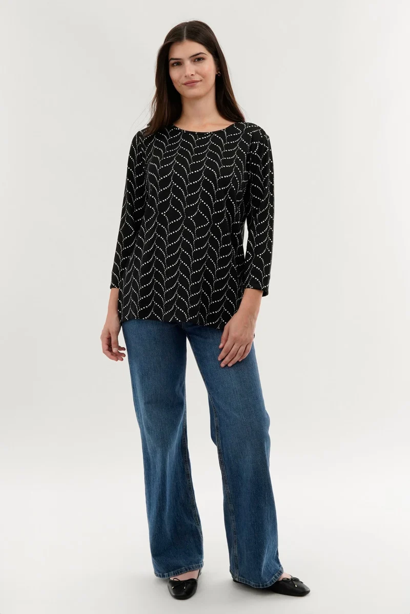 Patterned 3/4 Sleeve Blouse - Black - Image 5