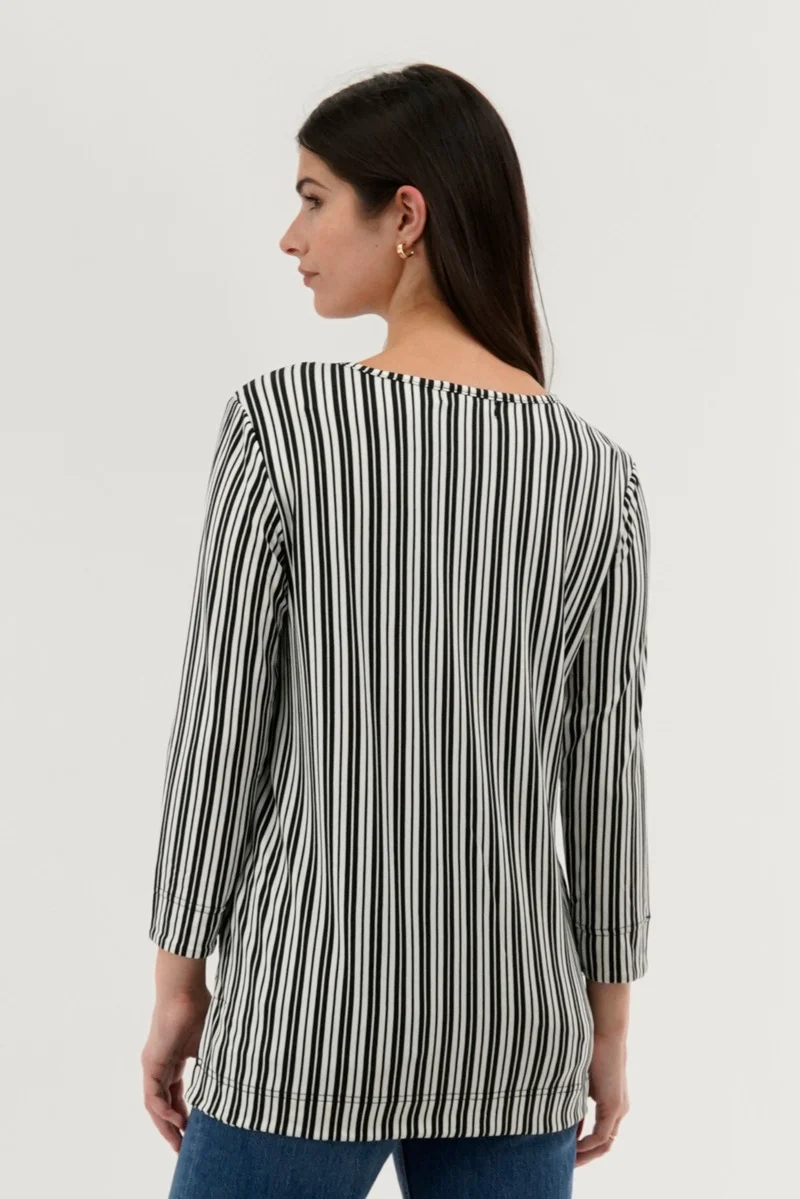 Striped 3/4 Sleeve Blouse - Black - Image 3