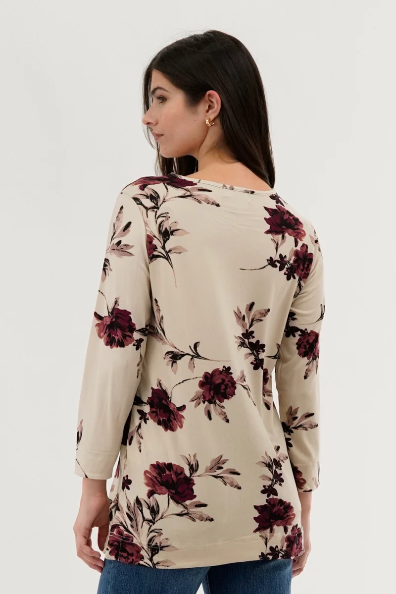 Floral 3/4 Sleeve Blouse - Cream - Image 3