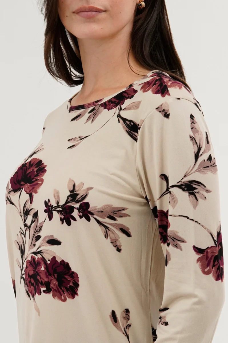 Floral 3/4 Sleeve Blouse - Cream - Image 4