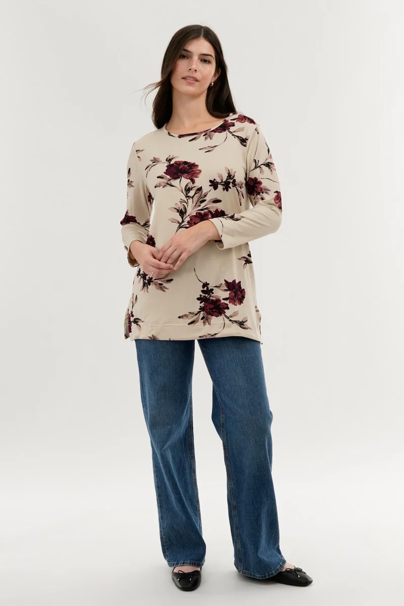 Floral 3/4 Sleeve Blouse - Cream - Image 5