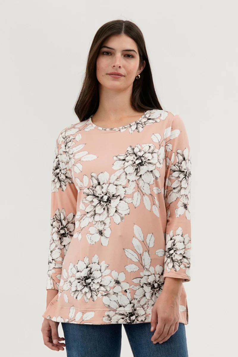 Floral 3/4 Sleeve Blouse - Peach