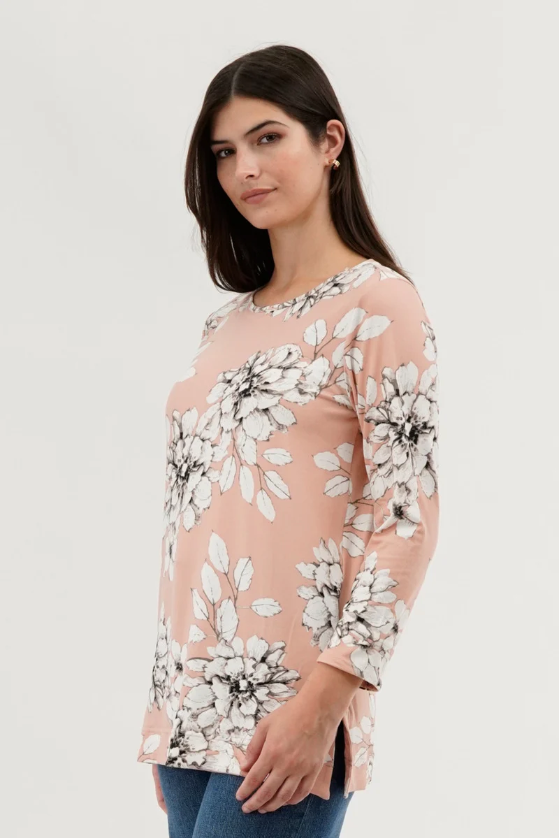 Floral 3/4 Sleeve Blouse - Peach - Image 2