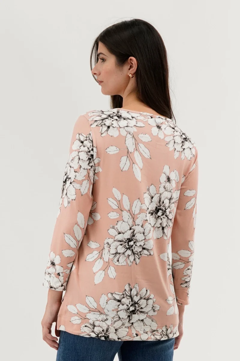 Floral 3/4 Sleeve Blouse - Peach - Image 3