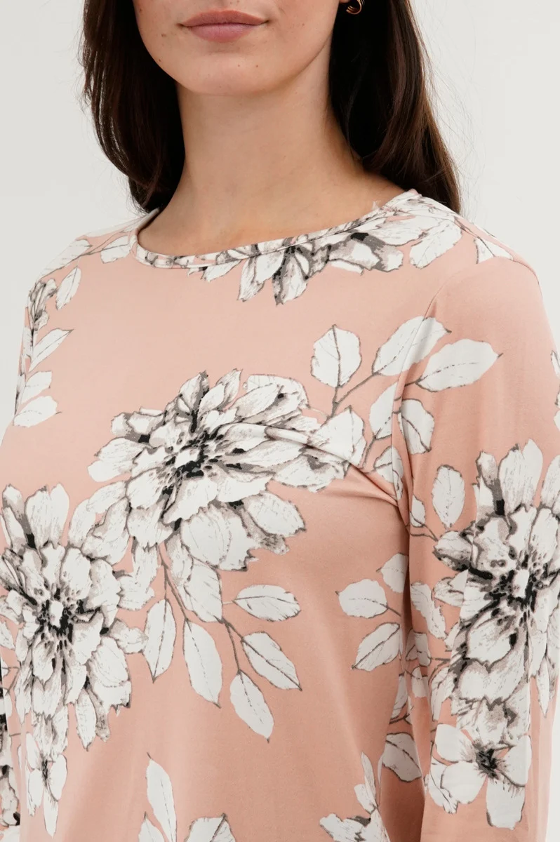 Floral 3/4 Sleeve Blouse - Peach - Image 4