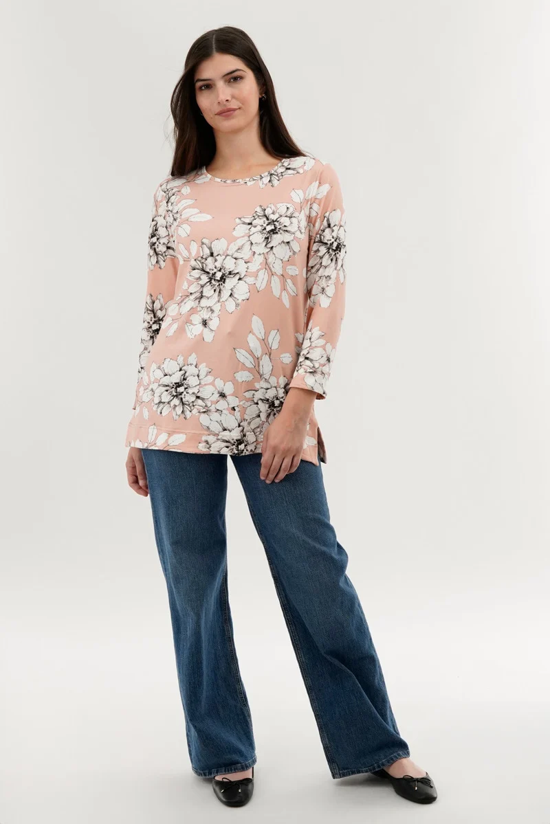 Floral 3/4 Sleeve Blouse - Peach - Image 5