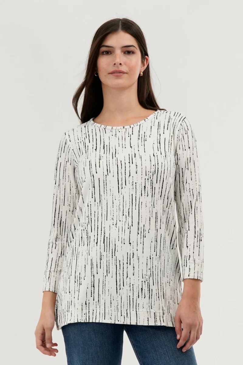 Patterned 3/4 Sleeve Blouse - White