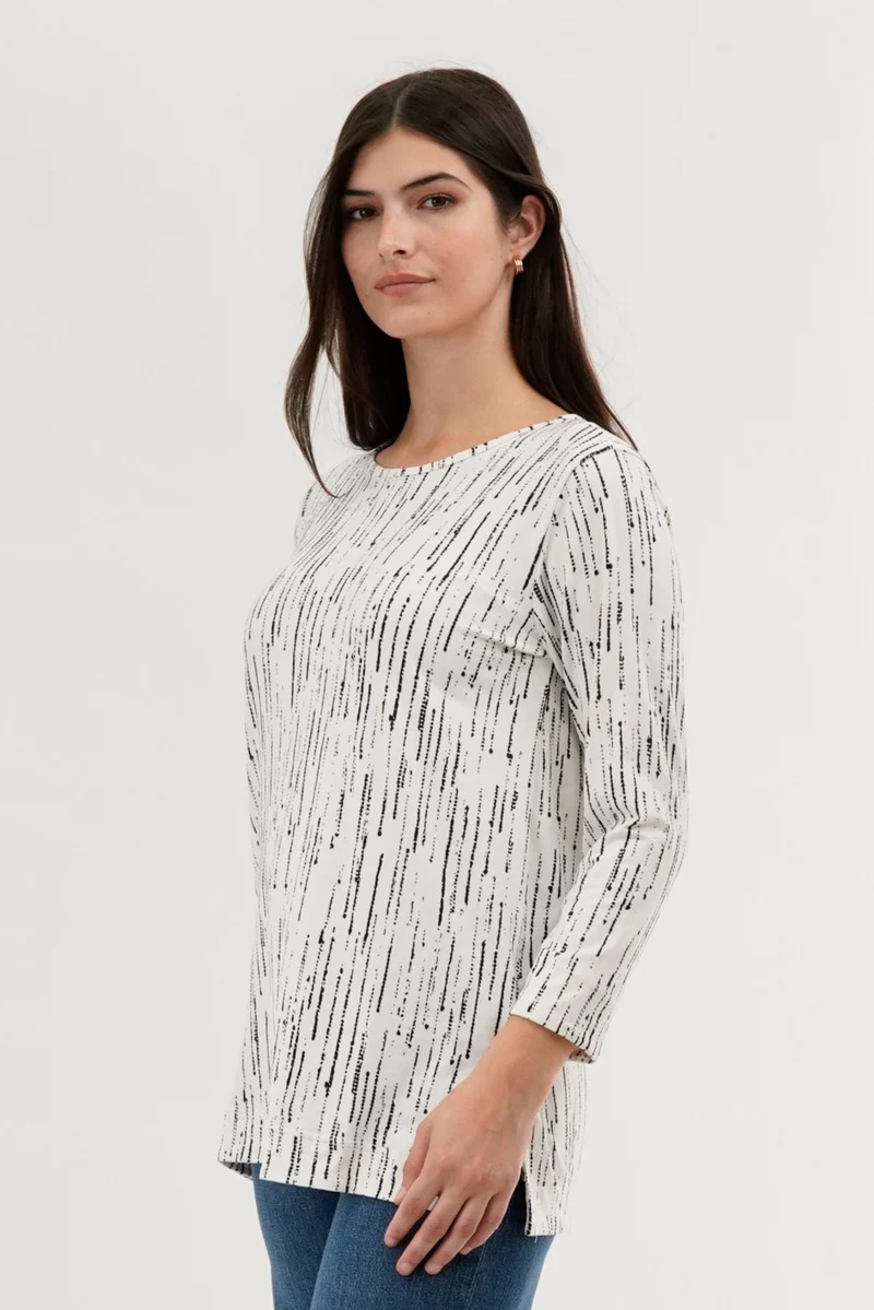 Patterned 3/4 Sleeve Blouse - White - Image 2