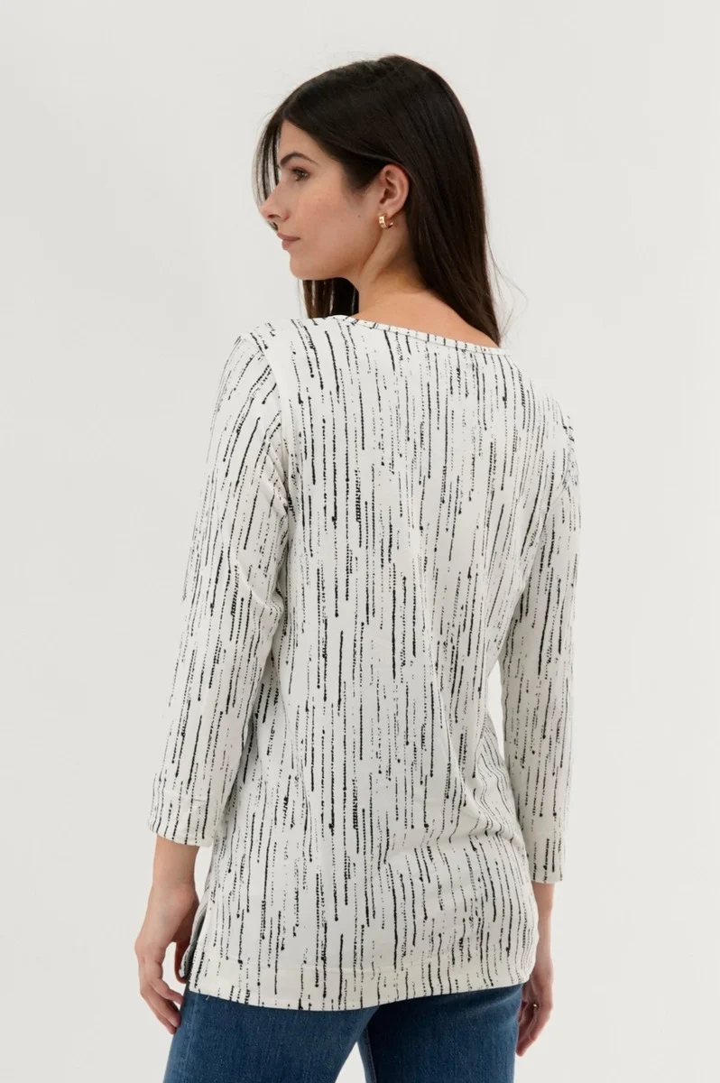 Patterned 3/4 Sleeve Blouse - White - Image 3